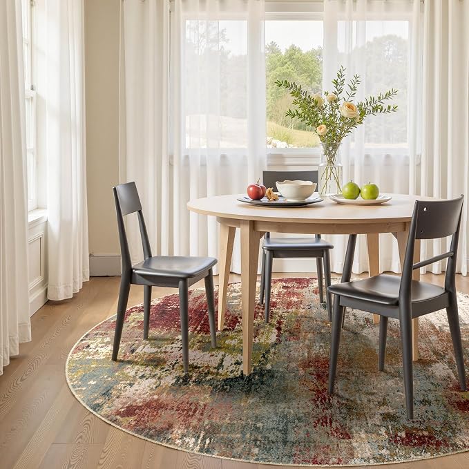 RELEANY Washable Round 6ft Area Rug for Living Room Rustic Brown | Carpet for Bedroom, Kitchen, Office, Hallway and Entryway, Printed Pattern, Non‑Slip, Soft, Stain‑Resistant, Easy to Clean