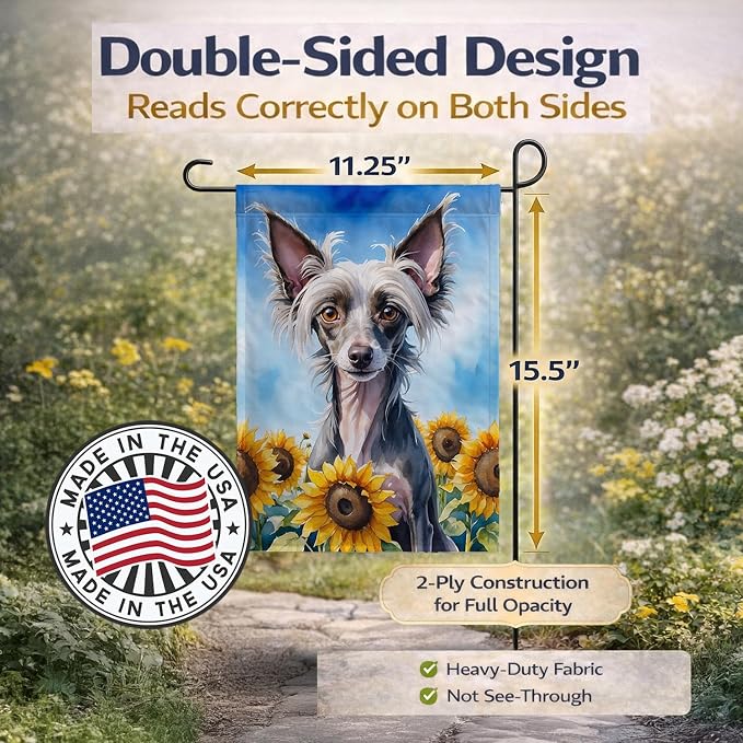 Caroline's Treasures DAC6053GF Chinese Crested in Sunflowers Garden Flag Mailbox Flag Decorative Yard Flag Banner Outside Patio Artwork Yard Flower Beds, Garden Size, Multicolor
