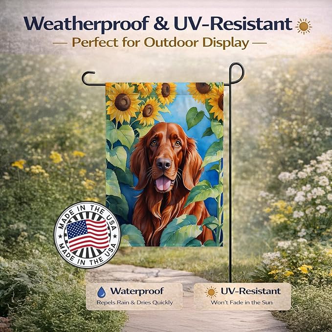 Caroline's Treasures DAC6098GF Irish Setter in Sunflowers Garden Flag Mailbox Flag Decorative Yard Flag Banner Outside Patio Artwork Yard Flower Beds, Garden Size, Multicolor