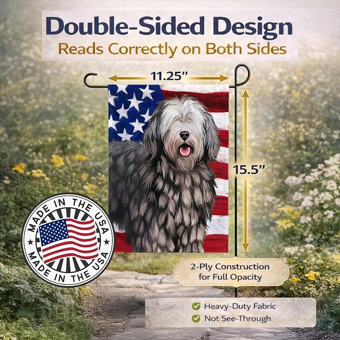 Caroline's Treasures CK6430GF Bergamasco American Flag Garden Flag Mailbox Flag Decorative Yard Flag Banner Outside Patio Artwork Yard Flower Beds, Garden Size, Multicolor