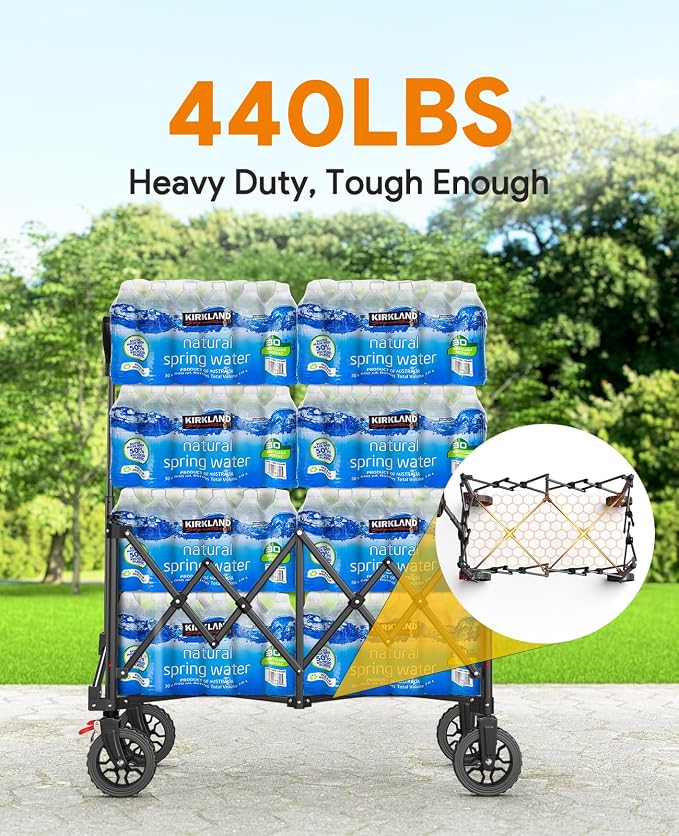 Raynesys Collapsible Foldable Wagons, 440lbs Weight Capacity Beach Wagon with All-Terrain Wheels, Heavy Duty Foldable Wagon, Utility Wagons Carts with Brakes for Camping,Sports,Shopping,Grocery, Green