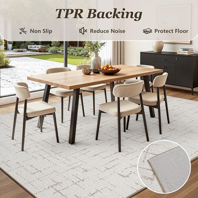 Engiw-Beige Neutral 8x10 Area Rug for Living Room Rug-Carpet Bedroom Rugs Textured Tufted Jacquard Modern Washable Rug for Dining Room Nursery Non Slip