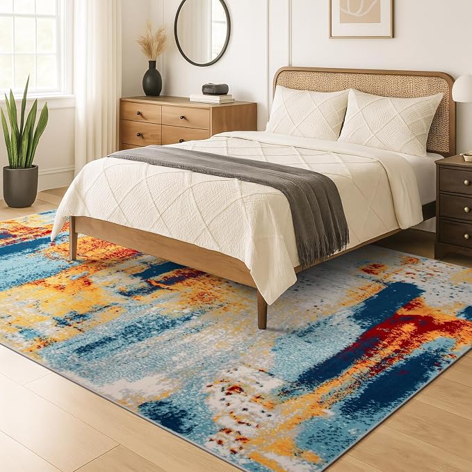 Rugshop Abstract Non-Shedding Living Room Bedroom Area Rug Multi 5' x 7' | Rectangular, Size 5' x 7', Dining Room, Home Office, Kitchen, Entryway, Hallway, Nursery, Kids Room, Guest Room, Under Table