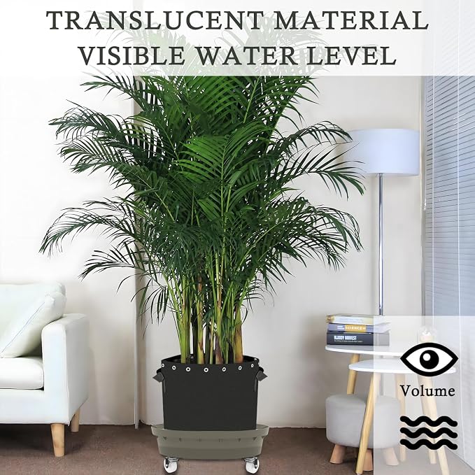 Self-Watering Base with Visible Water Level,5-Pack,Keeps Leaves and Flying Insects Out,Maintains Water Quality, Equipped with Rollers for Easy Movement and Rotation, Brown.