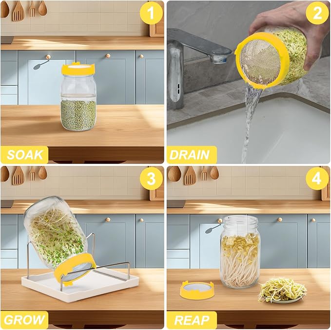  [Large Size] 68oz Sprouting Kit, 2 Sprouting Jar Kits, Wide Mouth Jars with Stainless Steel Screen Sprout Lid, 2000ml Sprouts Growing Kit, Seed Sprouter Set for Growing Broccoli, Bean, Alfalfa ﻿