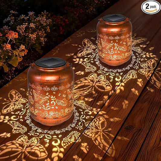 2 Packs Butterfly Solar Lanterns Outdoor Waterproof Garden Decor Birthday Gifts for Women Metal Hanging Solar Lights for Yard Patio Lawn Backyard Butterfly Christmas Gardening Gifts for Mom Grandma