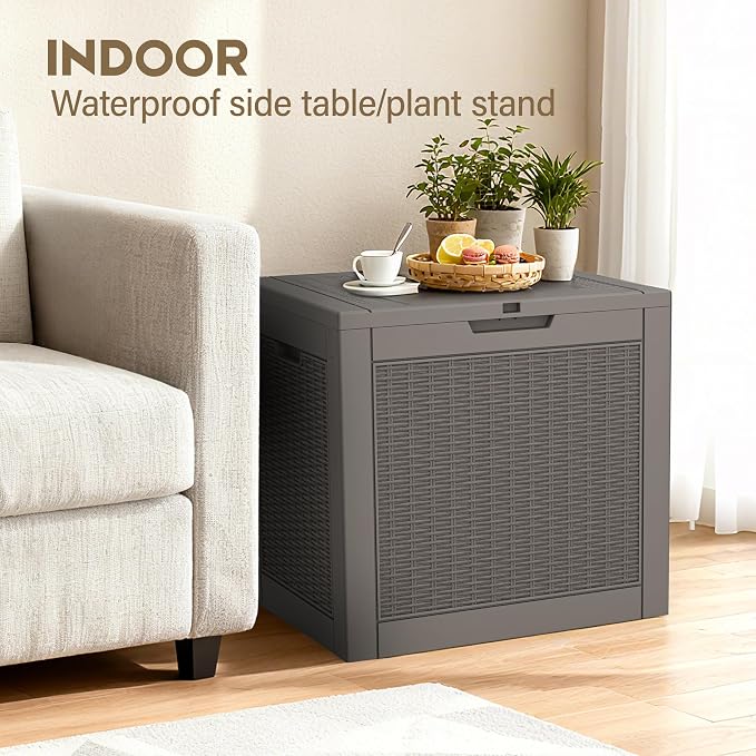 Outdoor Storage Box, 32 Gallon Deck Box with Lockable Lid, Waterproof Resin Storage Bin for Patio Furniture, Garden Tools, Cushions, Grey