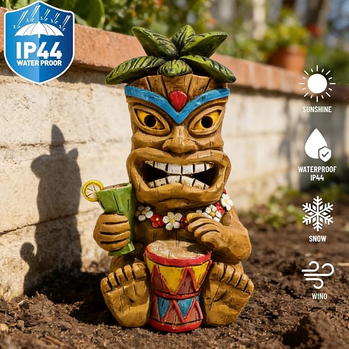 Miniature Tiki Garden Statue Solar Outdoor Decorations - Tiki Bar Tropical Themed Parties Figurines for Patio Yard Lawn Ornaments Gifts for Birthday Housewarming 3.2''(W) x 3.4''(D) x 5.9''(H)F