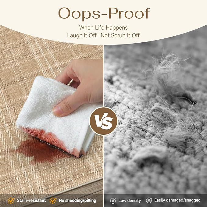 2x6 Brown Plaid Kitchen Runner Rug | Washable, Low Pile, Modern, Neutral, Soft, Non Slip, Rug for Hallway Bathroom Bedroom Nursery Indoor Home Decor