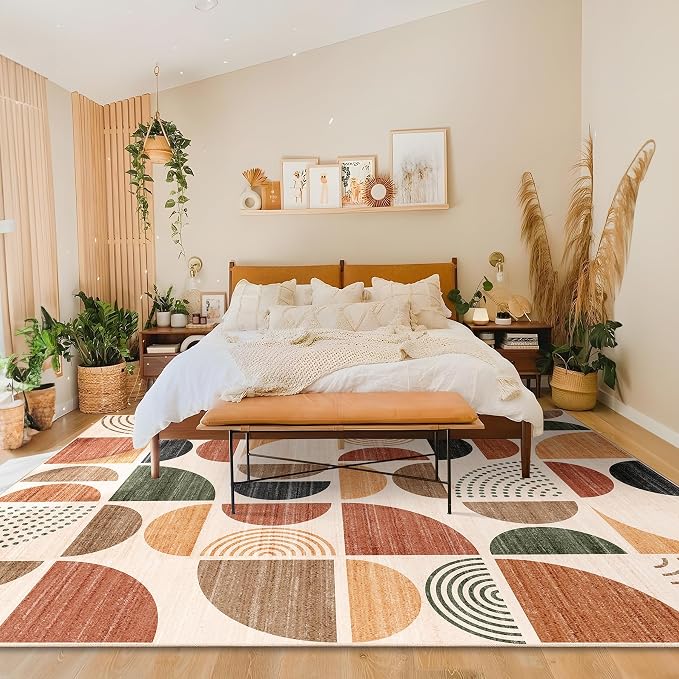 8x10 Area Rugs,Washable Rug Non Slip Modern Abstract Boho Large | Throw Carpet for Living Room Bedroom Bedside Dining Room Soft Low Pile Floor Indoor Bohemian Terracotta