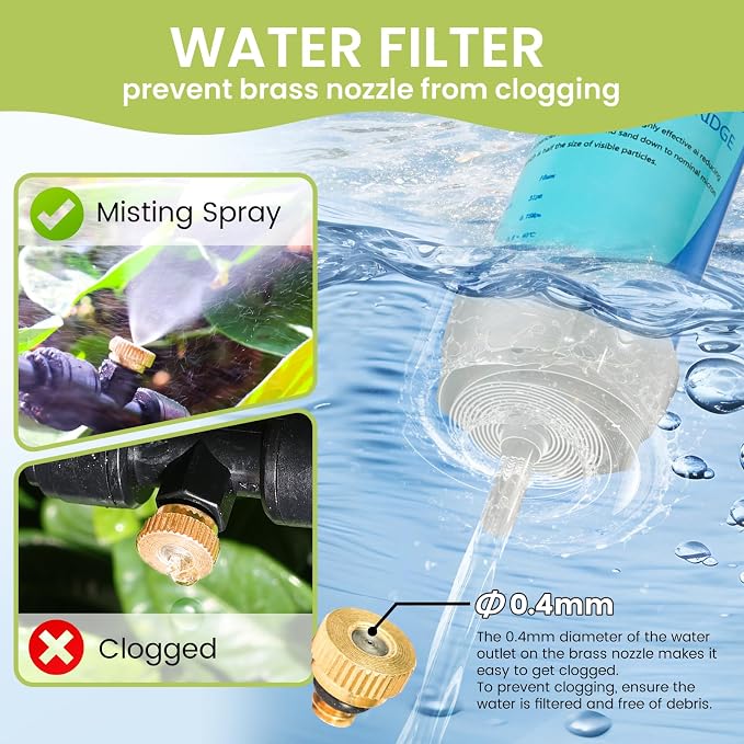 85FT Mister for Outside Patio Misting Cooling System, 85FT (26M) Misting Line+26 Brass Mist Nozzles+Water Filter, Outdoor Mister System for Garden Greenhouse Trampoline Waterparke