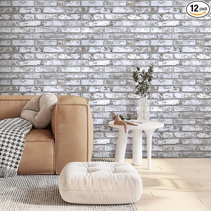 COMSTICKC 3D Faux Brick Wall Panel Peel and Stick, 3D Brick Wall Stickers, 12 pcs 22.8" x 11.8", Ultra-Light PVC Decorative Tiles Wall Covering, Designed for Easy DIY Interior Decor, 22.48 sq.ft