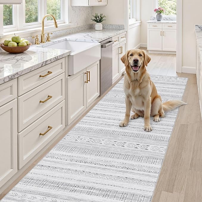 cotiled Hallway 2.6x8 Runner Rugs Washable Boho Rug Dark Grey | Stain Resistan Indoor Carpet for Entryway Kitchen Laundry Room Bedroom