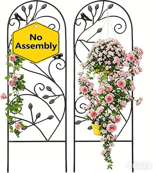 AMAGABELI GARDEN & HOME 2 Pack Garden Trellis for Climbing Plants 47" x 16" Black Iron Potted Support Vines Metal Wire Plant Trellis for Climbing Vegetables Flower Patio Roses Cucumbers Supports