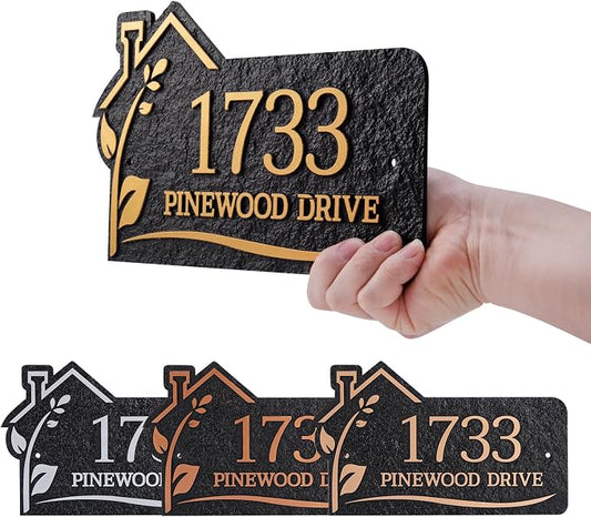 Personalized Address Plaque,Custom Address Sign for House,Home,Street, Yard, Garden,Apartment,Hotel,Office,Driveway Outside House Number Sign,STYLE 3