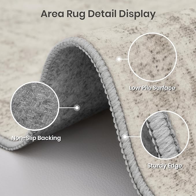 Valenrug 4x6 Area Rug for Entryway, Non Slip Washable Bedroom Rug, Beige | Soft & Lighweight, Folable, Stain Resistant Low Pile Thin Indoor Distressed Carpet Rugs for Living Room,Laundry Room,Kitchen