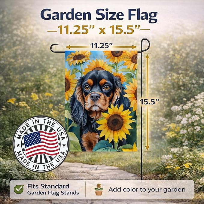 Caroline's Treasures DAC6048GF Cavalier Spaniel in Sunflowers Garden Flag Mailbox Flag Decorative Yard Flag Banner Outside Patio Artwork Yard Flower Beds, Garden Size, Multicolor