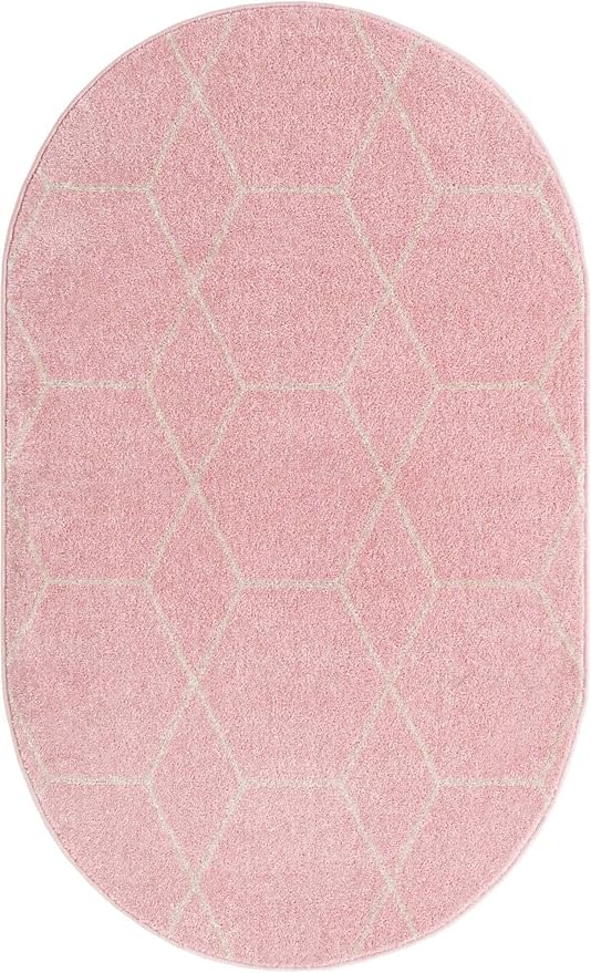 Unique Loom Trellis Frieze Collection Area Rug - Geometric (3' x 5' Oval, Light Pink/ Ivory)