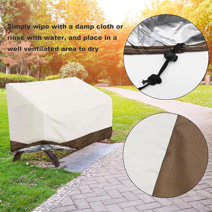 Hoypeyfiy Patio Bench Cover, Outdoor Garden Bench Cover for 2-Seater Bench, White Oxford Fabric Furniture Bench Cover with Drawstring for Patio, Porch, Yard and Garden