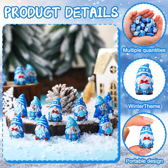 Yaomiao 40 Pcs Mini Resin Winter Gnomes Figurines Winter Snowflake Gnomes Statues Snowflake White and Blue Gnome Figures Table Decor for Holiday Festive Home Kitchen Tiered Tray