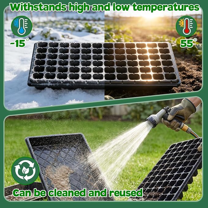 72-Cell Seed Trays with Drainage Trays-10 Sets 20 Packs-1020 Durable Plastic Plant Tray for Seed Germination（21x11x1.81 in）