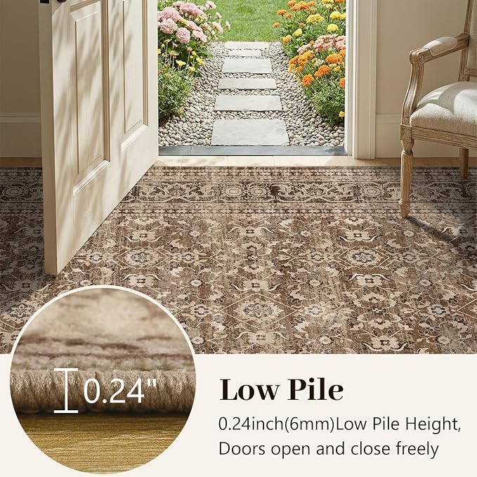 4x6 Ft Area Rugs for Living Room, Soft Non-Slip Machine Washable Rug, Vintage Stain Resistant Carpets for Bedroom Nursery Dining Room Home Decor (Brown)