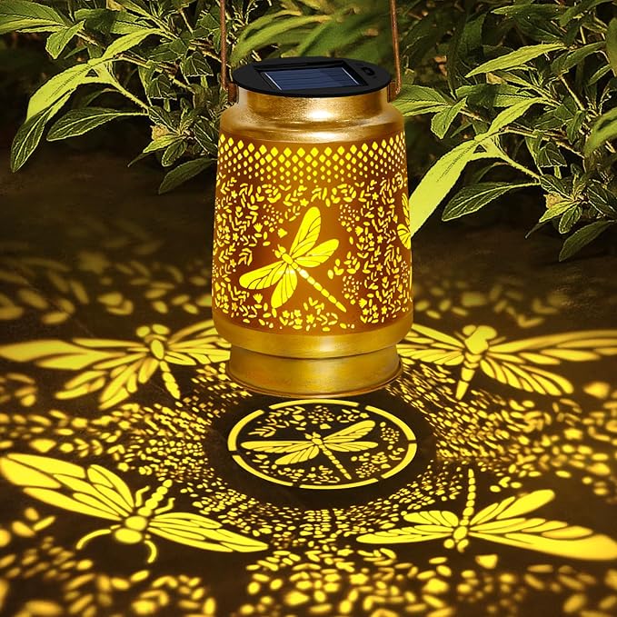 Dragonfly Solar Lanterns Outdoor Waterproof with Shepherd Hook,Hanging Solar Lights Garden Decor,Christmas Decorations Birthday Gifts for Women Grandma,Metal Decorative for Yard,Patio,Lawn,Pathway