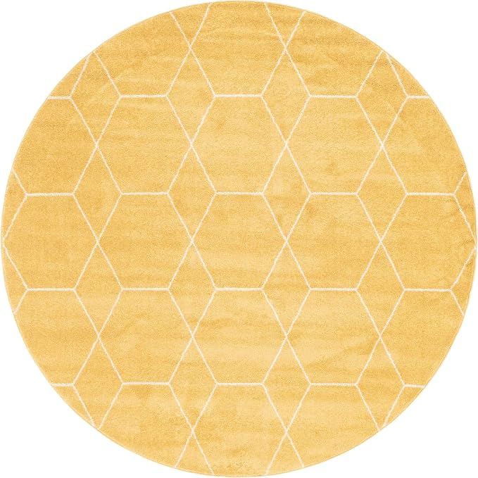 Unique Loom Trellis Frieze Collection Area Rug - Geometric (8' Round, Yellow/ Ivory)