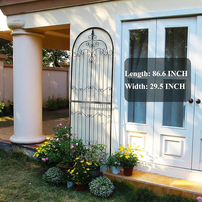 Garden Trellis for Climbing Plants 86.6" H x 29.5" W Tall Garden Trellis Wrought Iron Heavy Scroll Metal Decoration Lawn Patio for Rose Clematis Ivy Weather Resistant