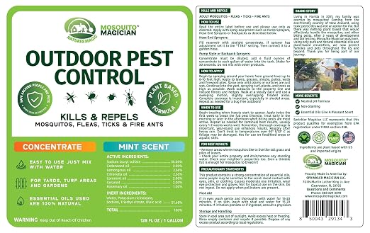 Mosquito Magician Liquid Concentrate – Kills Mosquitoes, Fleas & Fire Ants, Repels and Prevents Ticks – Essential Oil Yard Treatment Spray – Use with Sprayers, Foggers & Misting Systems – 1 Gal, Mint