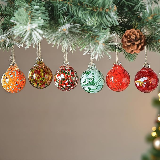 6 Pack Hand Blown Glass Balls Ornaments Hanging Witches Ball Gazing Ball