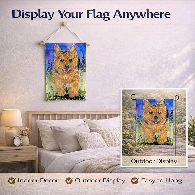 Caroline's Treasures SS8993GF Norwich Terrier Garden Flag Mailbox Flag Decorative Yard Flag Banner Outside Patio Artwork Yard Flower Beds, Garden Size, Multicolor