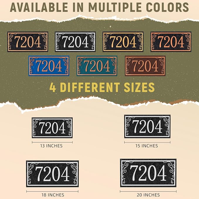 Lawn Address Sign Plaque - Personalized House Number Plaque Sign,Address Numbers for House Large Option Stakes Included (Black/Silver)