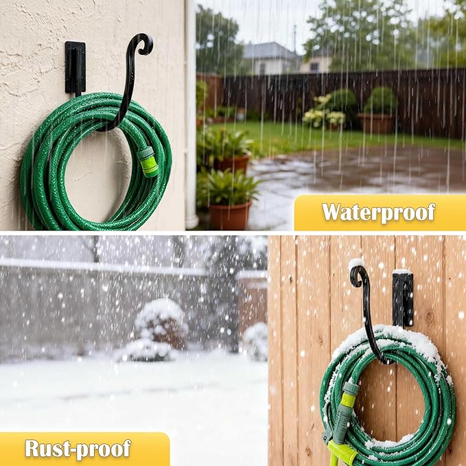 Hose Holder Wall Mount: 8 Inch Metal Heavy-Duty Garden Hose Hanger Outdoor | Hand-forged Hose Rack Mount