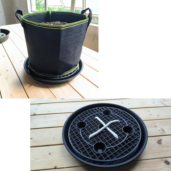 Plastic Plant Saucer Stand,4-Pack 18 19 inch, Elevated Plant Saucer Self-Watering Fabric Pot Base, Use Nonwoven Grow Bags, Plant Saucers Flower Pot Tray for Indoor-Outdoo and Grow Tents Greenhouses