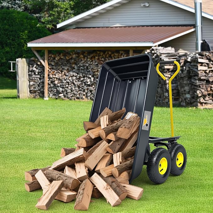 Garden Dump Cart, 5 Cu.Ft. Heavy-Duty Utility Wagon with 900lbs Capacity, 10" All Terrain Tires, 180° Rotating Handle for Yard, Lawn, and Outdoor Use