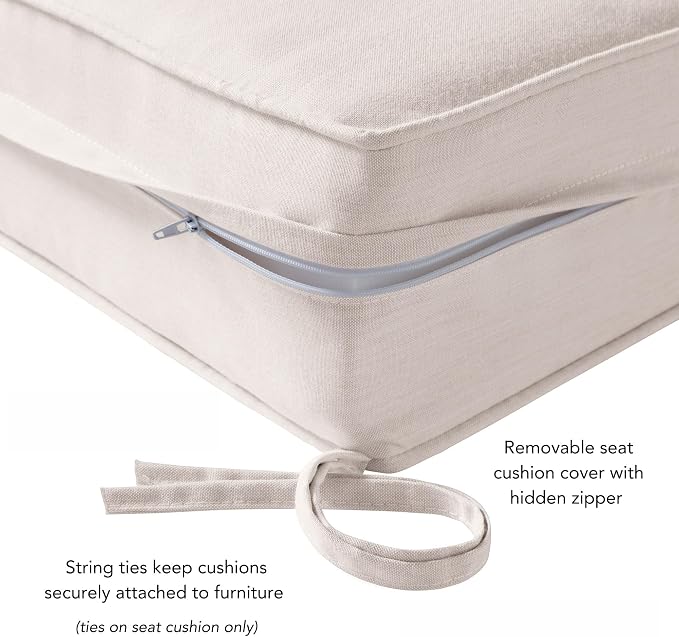 Sunbrella Deep Seat Cushion Set – Seat & Back Cushions for Patio Chairs, Sofas & Loveseats – Fade Resistant Outdoor Fabric, Ties, Zippered Cover, Cord Trim, Cast Pumice