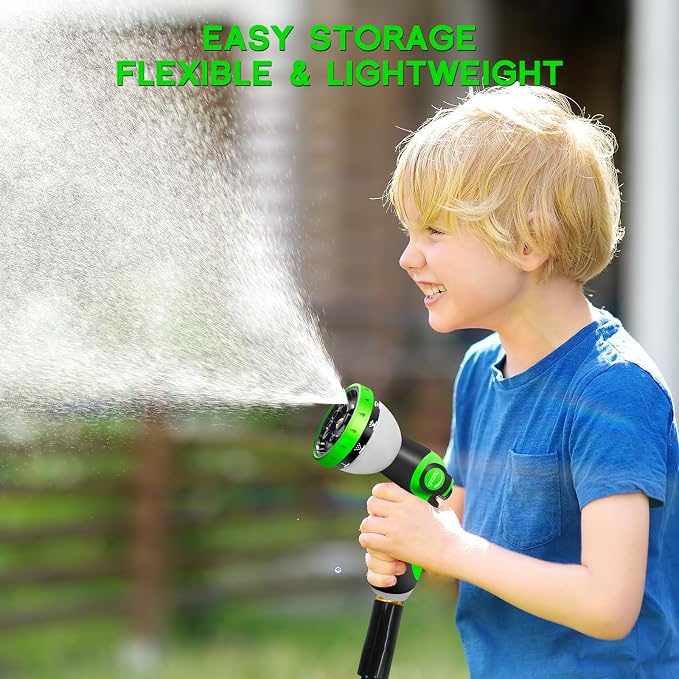 Junredy Garden Hose 50 FT, NON-EXPANDABLE Heavy-Duty Flexible & Lightweight Water Hose with 10-Function Nozzle, No-Kink, Leak-Proof Super Fabric, Solid Fittings for Lawn, Car, Outdoor (Black Green)