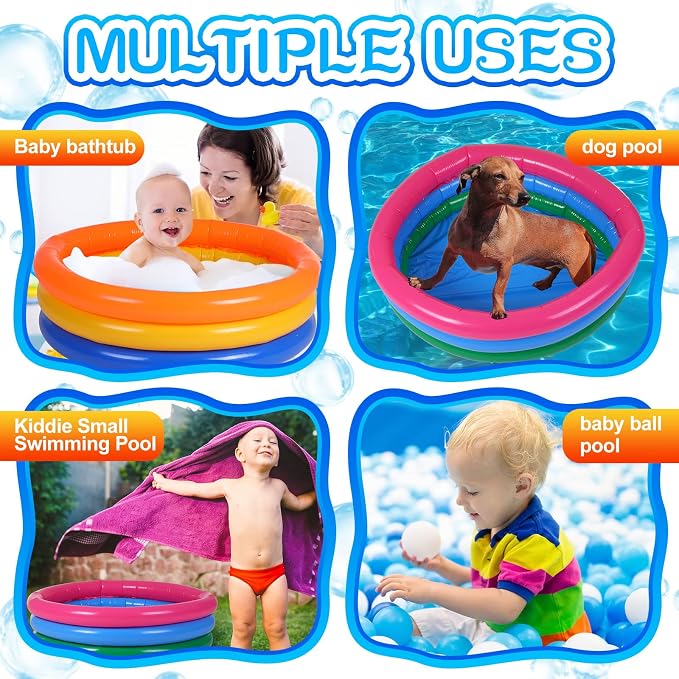 Jerify 6 Pack Kiddie Pool for Toddler 34 x 10 Inch Inflatable Kids Swimming Pool Small Baby Blow up 3 Rings Round Baby Padding Ball Pond for Indoor and Outdoor Water Game Play Center(Cute Style)