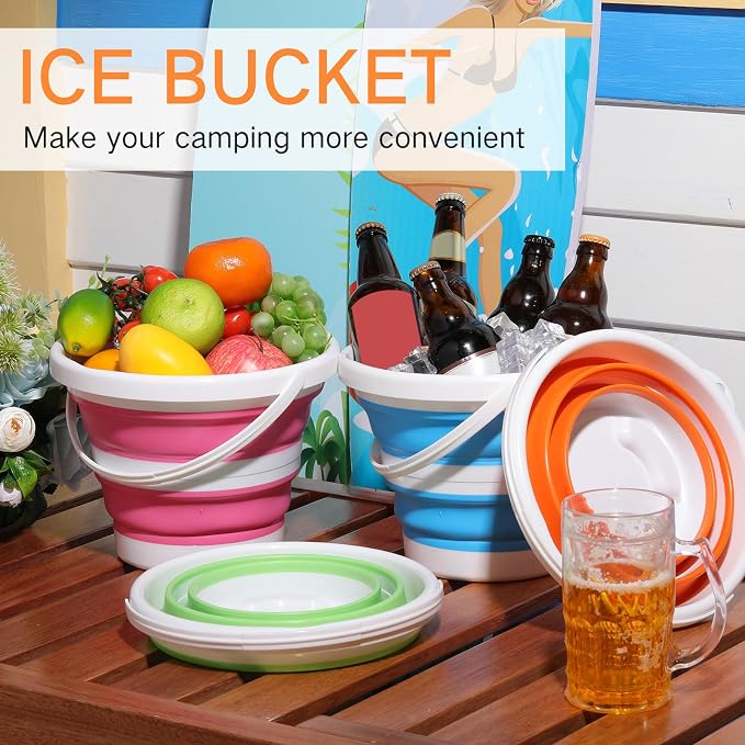 Pickmesh 4 Pcs Collapsible Bucket 1.3 Gallon (5l) Foldable Collapsible Sand Bucket with Handle Small Cleaning Pail for Household Outdoor Car Washing Camping Beach Sand