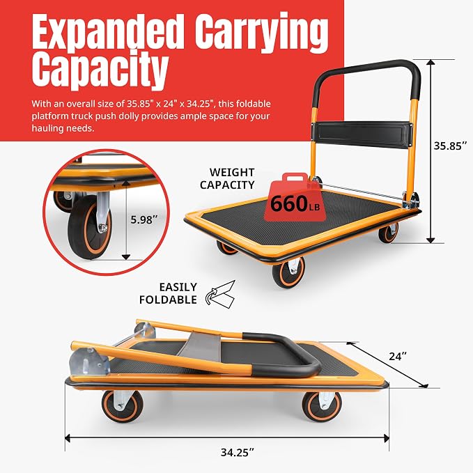 MaxWorks 80877- Foldable Platform Truck Push Dolly 660 lb. Weight Capacity
