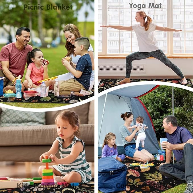 Supfitness Extra Large Picnic Blankets Waterproof Foldable (60"x 80") Mushroom Beach Blanket Waterproof Sandproof,3-Layer Thicking Mat Outdoor Packable Camping Blanket