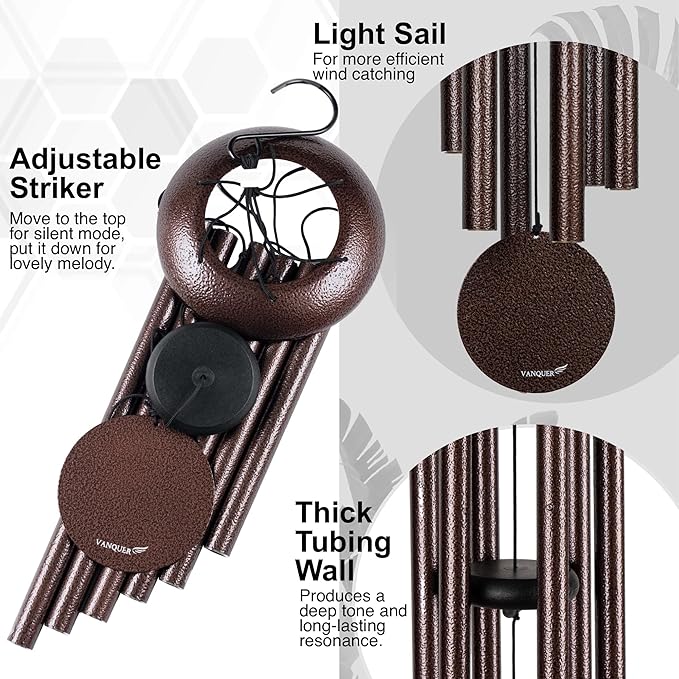 Vanquer Wind Chimes for Outside Deep Tone - 32'' Wind Chimes Outdoor Clearance, Deep Tone, Windchimes Outdoors, Memorial, Sympathy Gifts, Garden Patio Yard, Home Décor (32" Bronze)