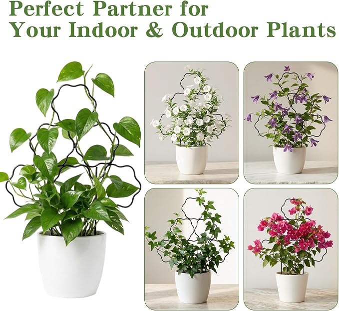 ZOUTOG 15 Inch Trellis for Climbing Plants Outdoor 3 Pack,Rustproof Metal Garden Trellis for Potted Plants,Sturdy Houseplant Support Indoor Outdoor for Ivy Pothos Monstera Hoya Flower Vine (Flower)