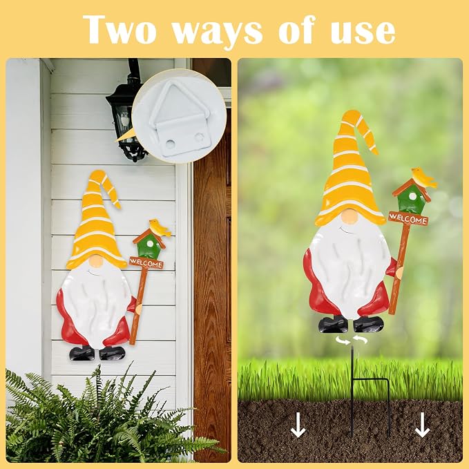 Metal Yard Signs Decor for Rust Prevention, Yard Stakes with Gnomes for Outside Garden Yard Lawn Porch Holiday Party(Yellow)