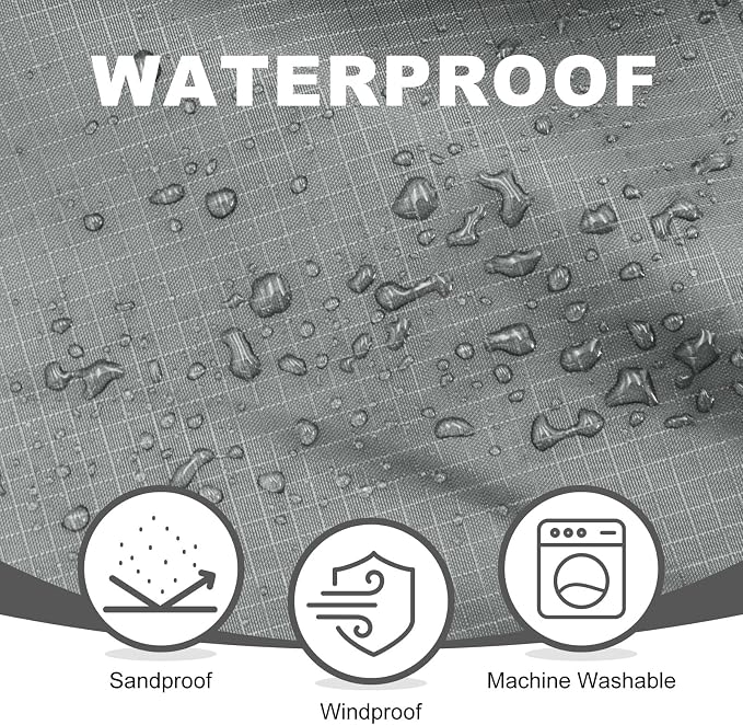 Large Waterproof Outdoor Picnic Blanket 80"x 58" | Windproof Lightweight Stadium Blanket, Packable, Stay Dry and Comfortable for Camping, Sports, Travel - Grey Hooded