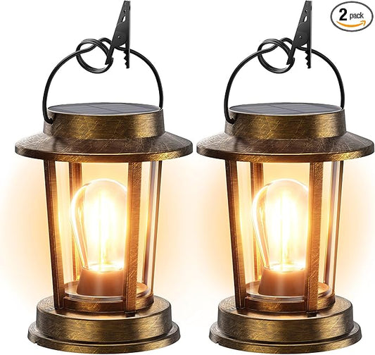 Solar Lanterns Outdoor Waterproof 2 Pack , Upgraded Solar Lights Outdoor, Bright Solar Powered Lanterns Decorative, Hanging Solar Lights for Outside Patio Garden Yard Path Porch Decor(Antique Copper)