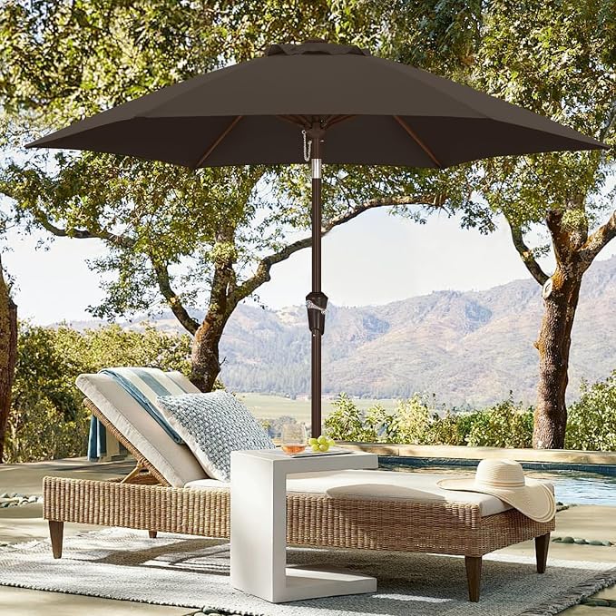 ABCCANOPY 7.5FT OutdoorPatio Umbrella, UV Protection Table Umbrella w/Crank for Easy Set Up, 1 Tier,Suitable for Garden, Lawn, Deck & Backyard (Brown)