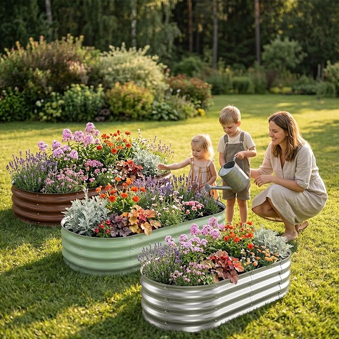 Galvanized Oval Raised Garden Bed, 4 x 2 x 1 ft 2-Pack, Metal Planter Box with Open Base. DIY Outdoor Gardening Kit for Backyard & Patio, Ideal for Vegetables, Flowers & Herbs, Silver