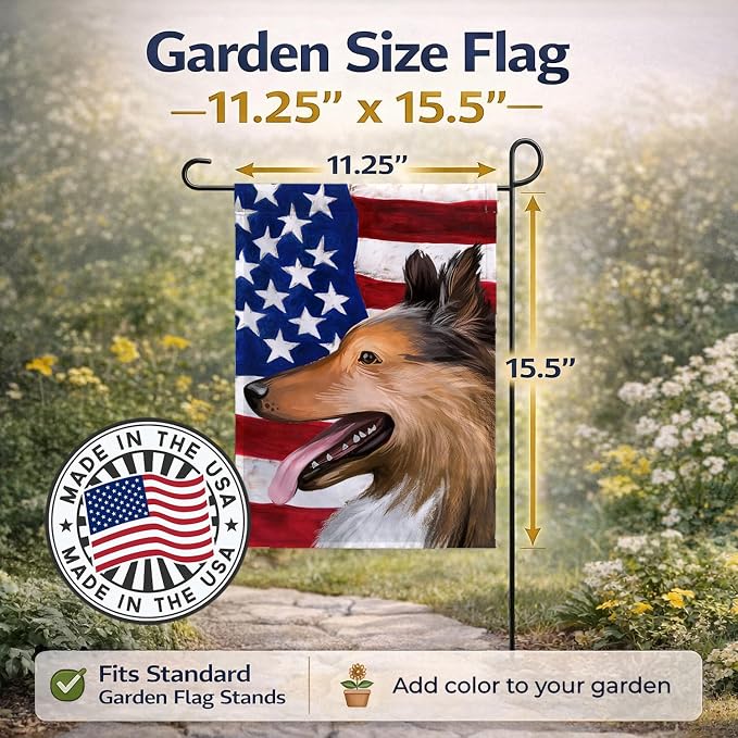 Caroline's Treasures CK6493GF Collie Smooth Dog American Flag Garden Flag Mailbox Flag Decorative Yard Flag Banner Outside Patio Artwork Yard Flower Beds, Garden Size, Multicolor